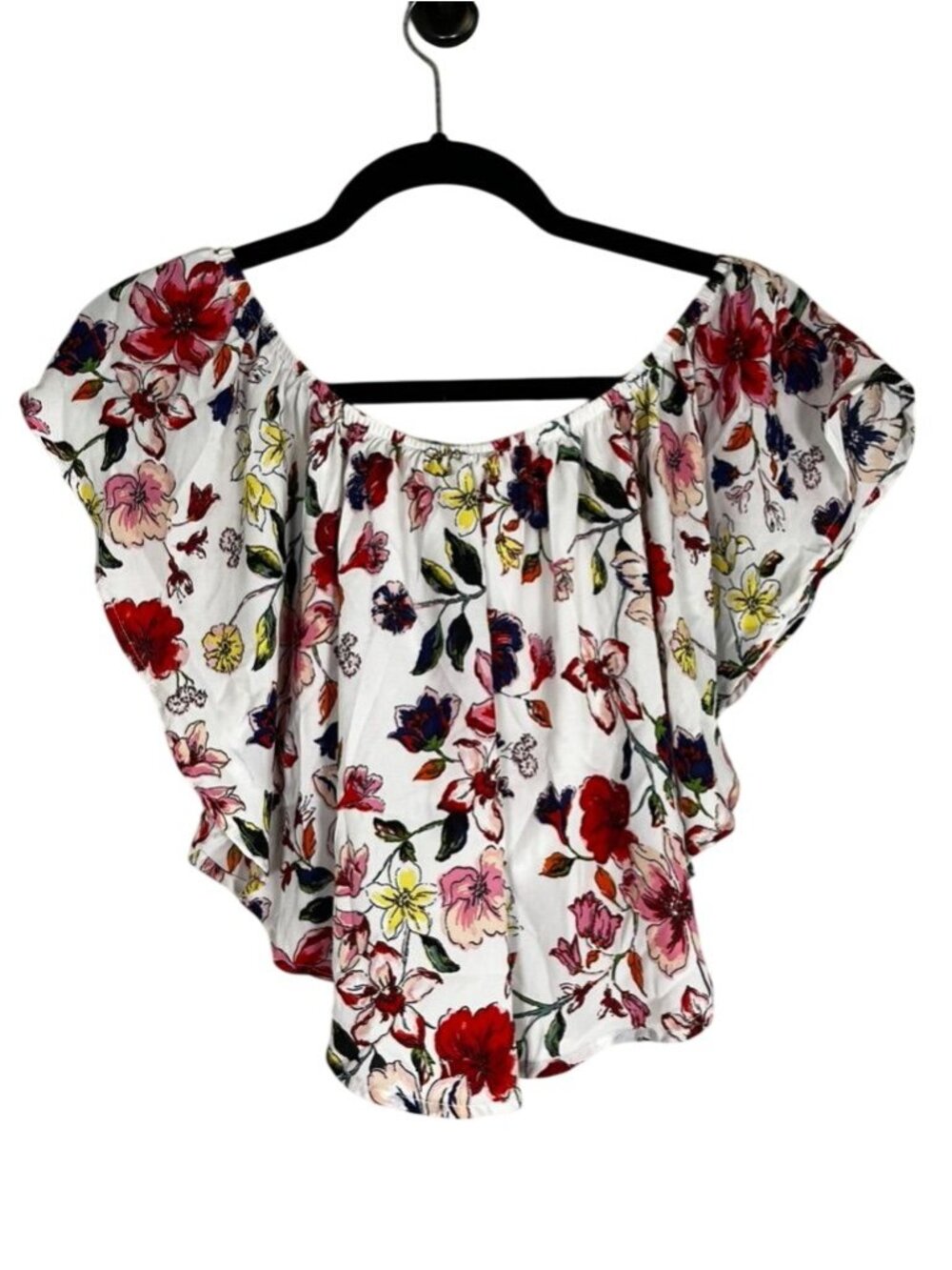 Colorful Floral Off Shoulder Crop Top S Tropical Resort Preppy Festival Western
